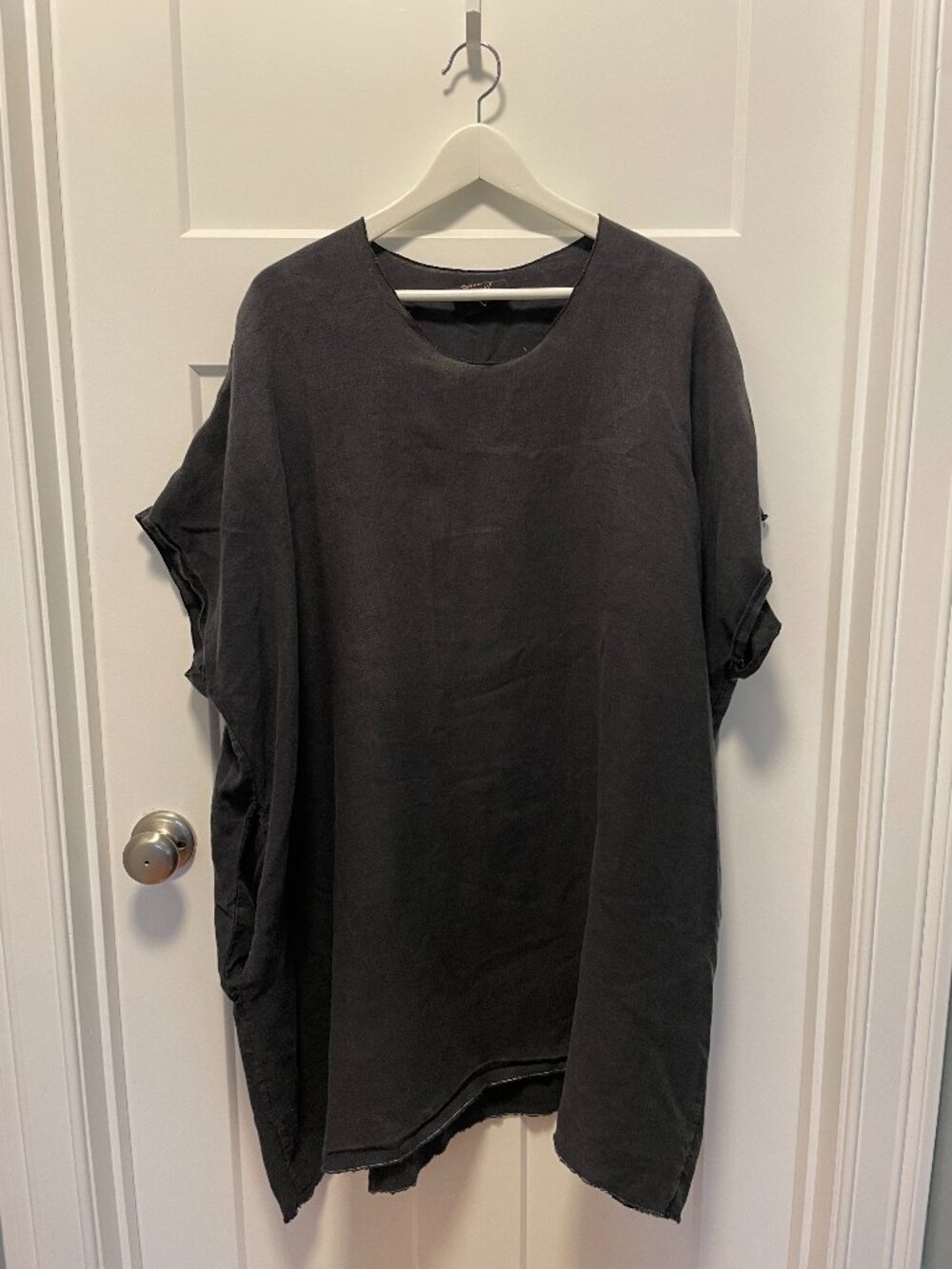 Big Fun Thing Brooklyn Linen Cotton Dress Oversized Raw Edge Caftan Free Size